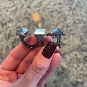 Geometric Silver Tone double ring 7/8